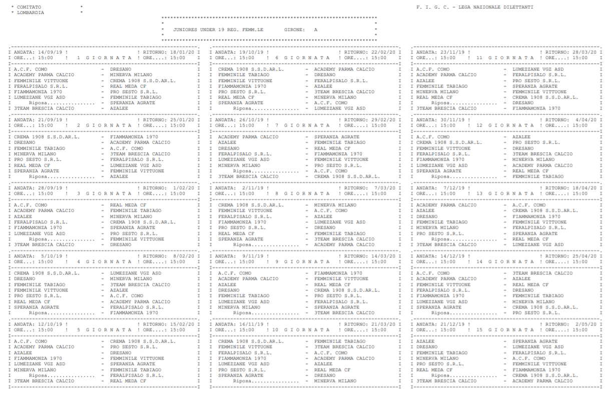 juniores under 19 campionato lombardia calendario