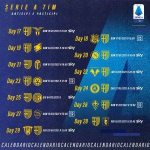 Parma Calcio anticipi e posticipi dalla 17a alla 29a giornata
