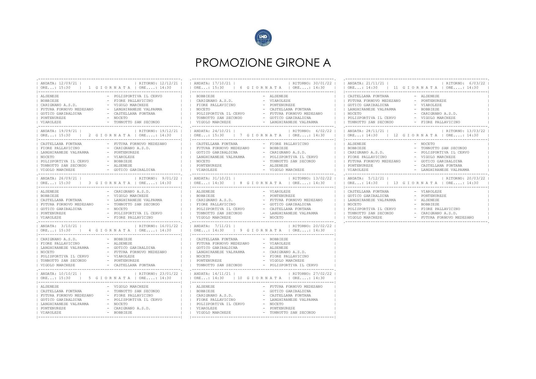 PROMOZIONE gir. A calendario rielaborato 2021 2022