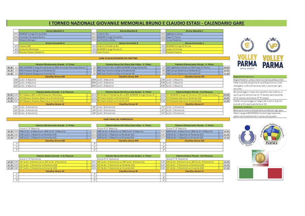 Calendario Partite I Memorial Bruno e Claudio Estasi 9M 9F