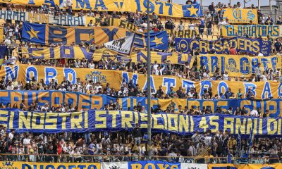 striscioni Boys in Curva Nord durante Parma Cagliari 2 1 34a giornata Serie B 2022 2023