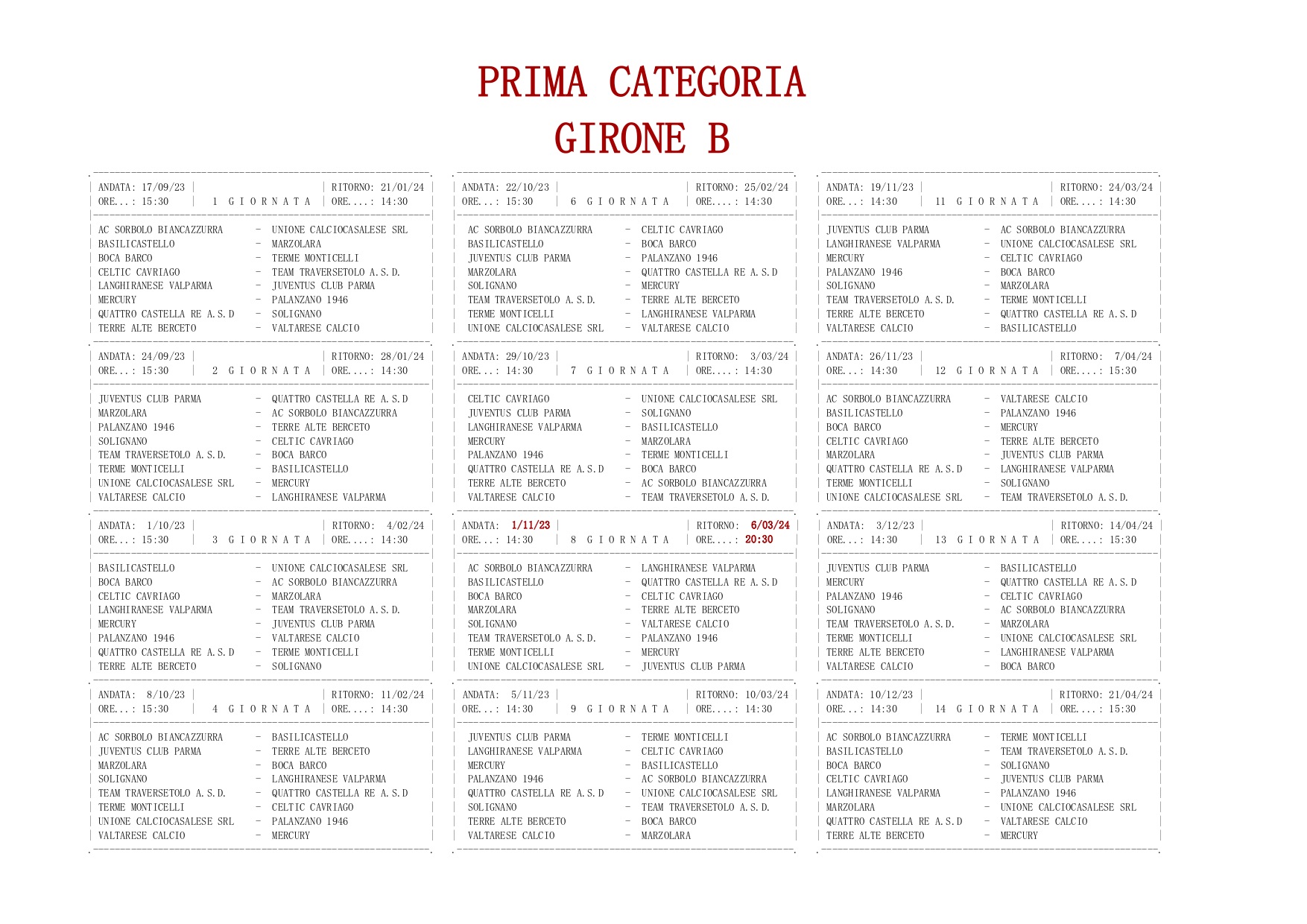 calendari Prima Categoria gir. B 2023 2024 1 di 2