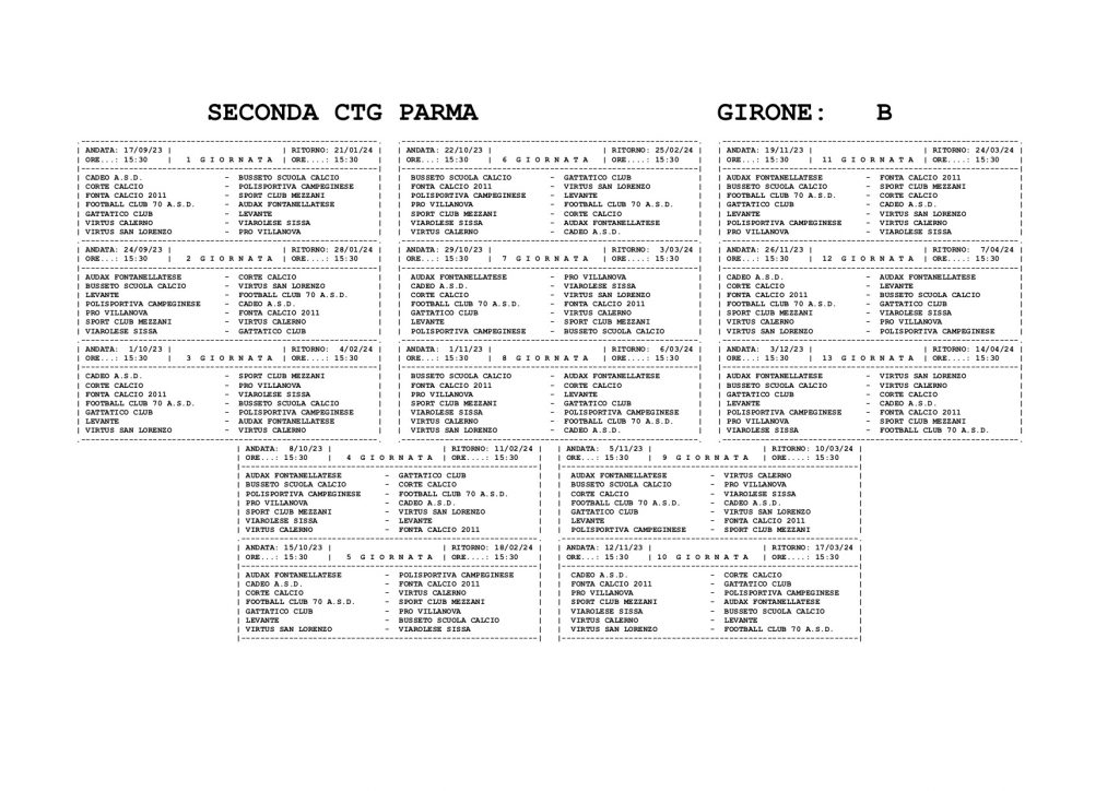 calendario Seconda Categoria gir. B 2023 2024