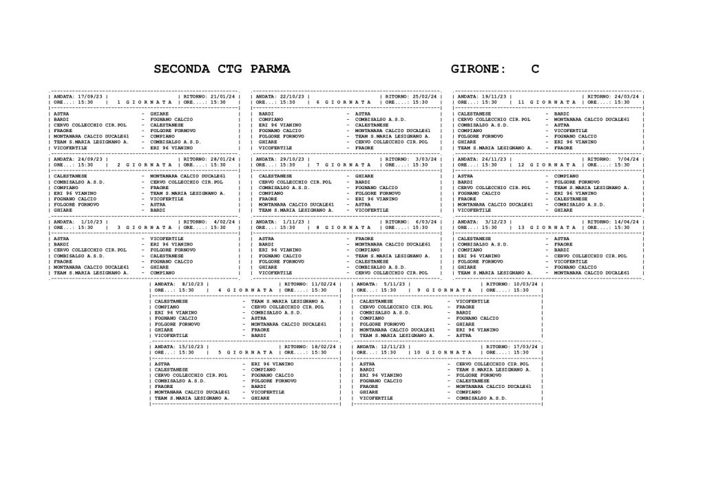 calendario Seconda Categoria gir. C 2023 2024