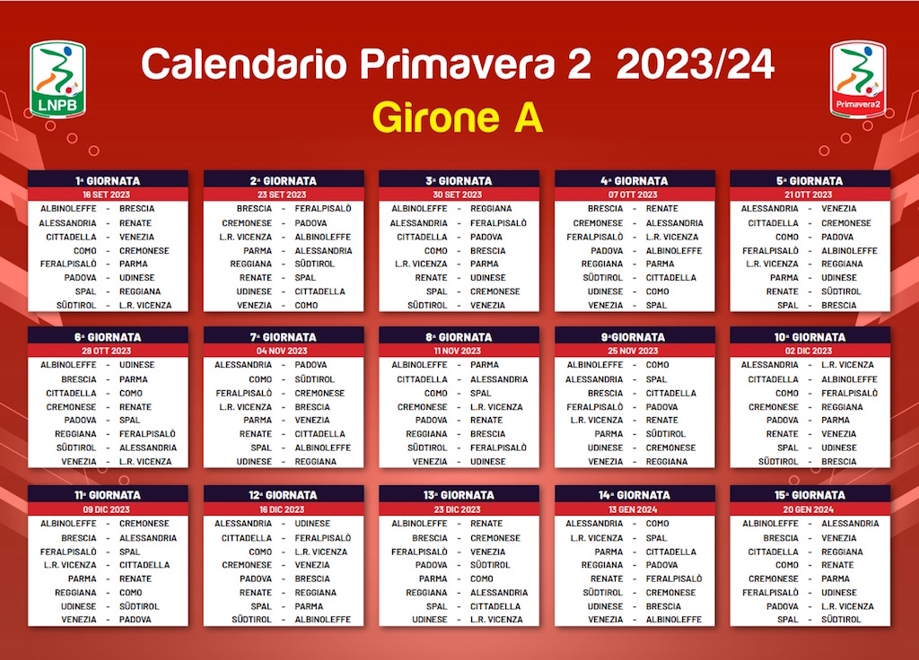 calendario 1 di 2 Parma Calcio Primavera 2 stagione 2023 2024