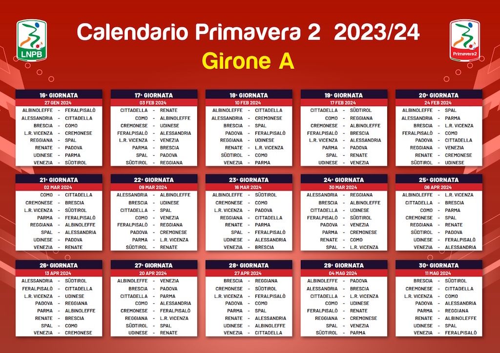 calendario 2 di 2 Parma Calcio Primavera 2 stagione 2023 2024
