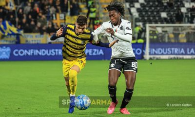 Spezia Parma 0 1 15a giornata Serie B 2023 2024 Enrico Delprato e Rachid Kouda in azione