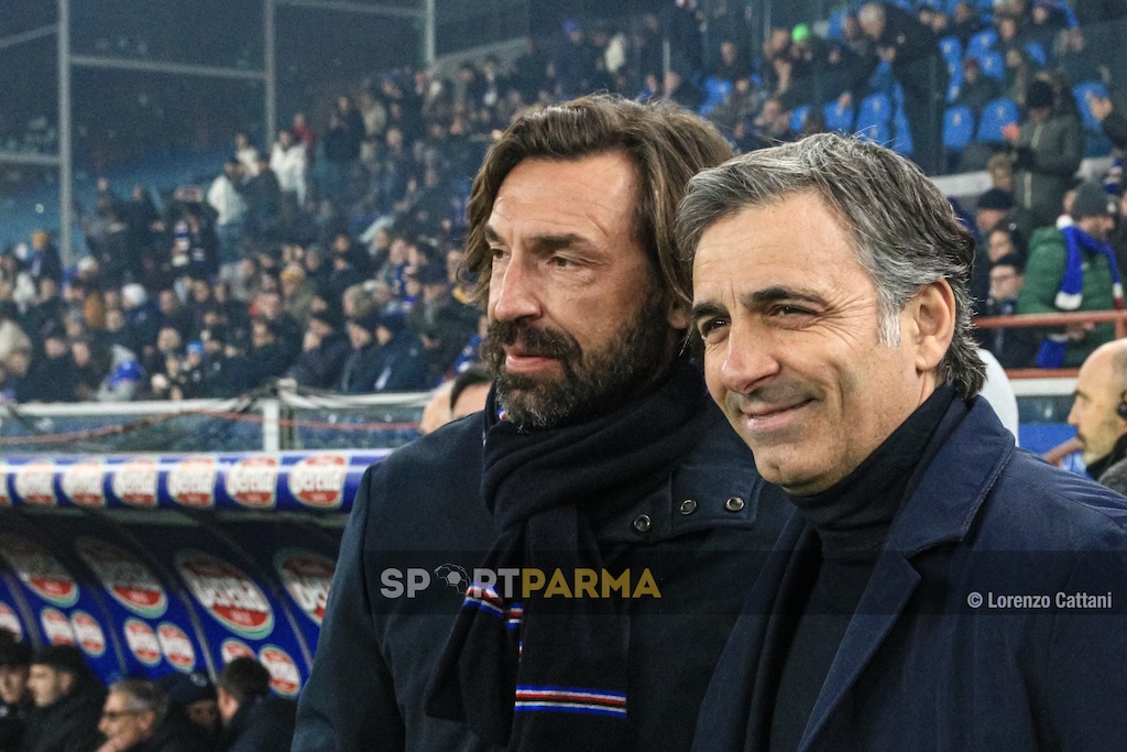 gli allenatori Andrea Pirlo e Fabio Pecchia in Sampdoria Parma