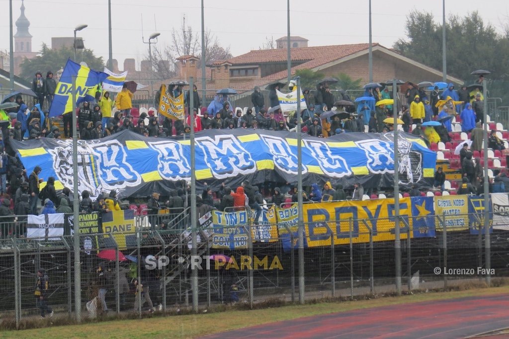 Striscione Boys in memoria di Michele Kamala Gnocchi durante Cittadella Parma 1 2 10.02.2024