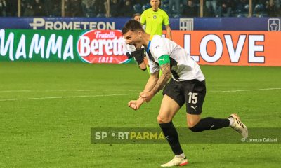 Enrico Delprato esulta per il gol vittoria in Parma Brescia 29 giornata Serie B 2023 2024