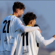 Kowalski e Haj Mohamed si abbracciano dopo un gol del PArma Primavera stagione 2023 2024
