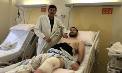 Giovanni Belledi chirurgo ortopedico che ha eseguito lintervento e Federico Silva capitano Rugby Parma