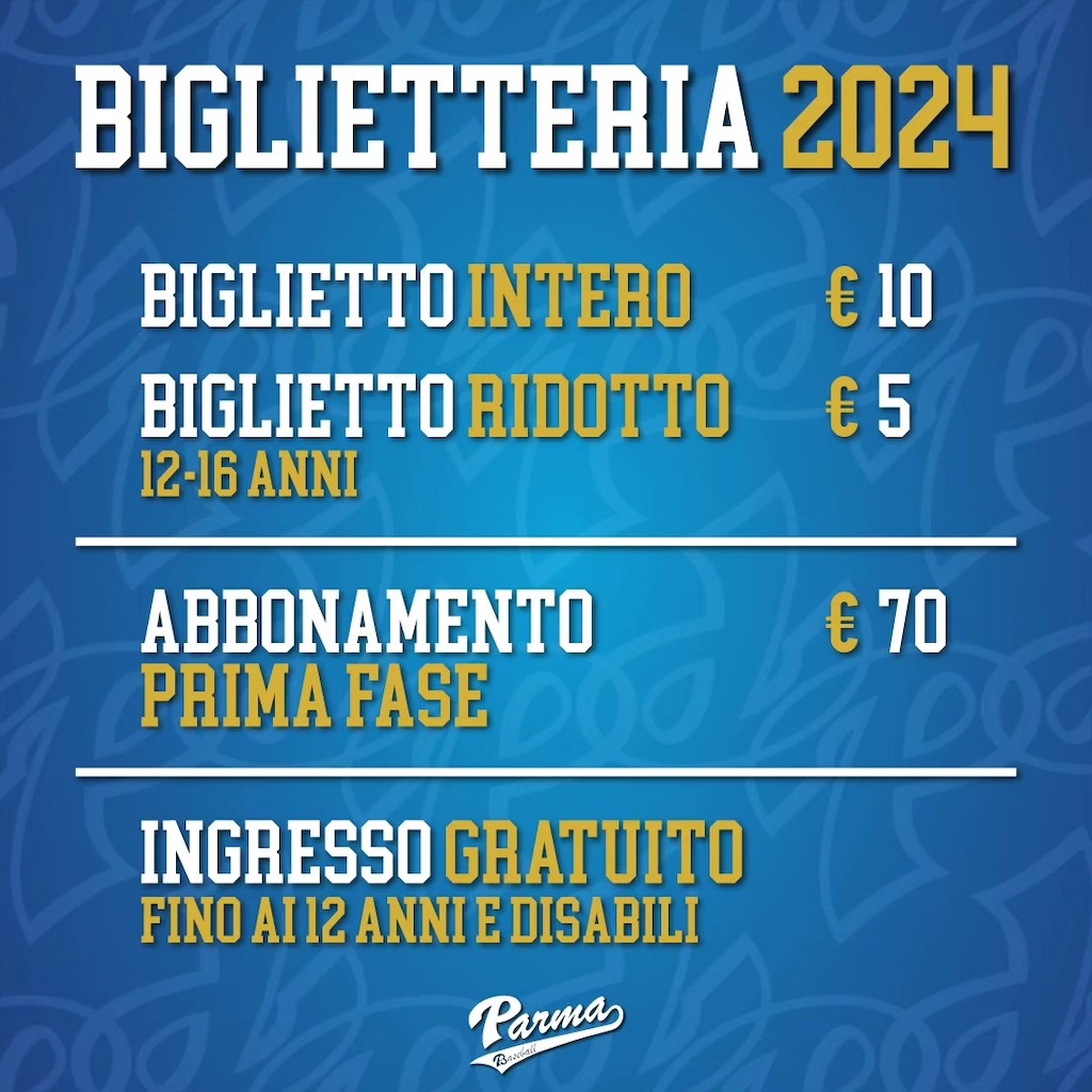 Parma baseball biglietteria 2024