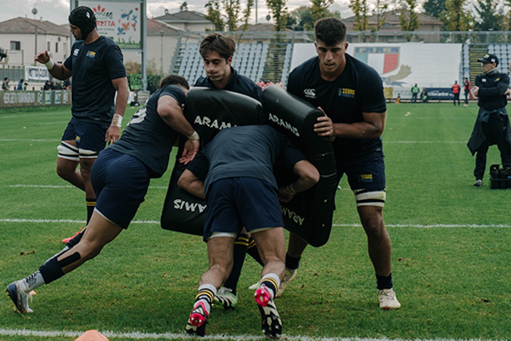 Zebre Parma in campo al Lanfranchi nel riscaldamento pre partita