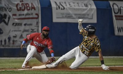 Leonora difende la terza base scivola Liddi durante Parma Clima HotSand Macerata gara3 semifinale scudetto Serie A baseball 2024 foto EzR