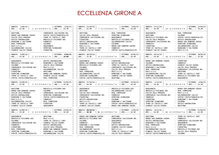 calendario Eccellenza gir. A 2024 2025 1 di 2