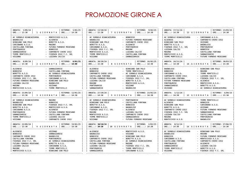 calendario Promozione gir. A 2024 2025 1 di 2