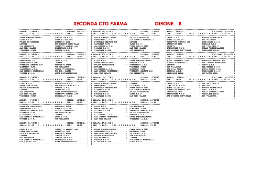 calendario Seconda Categoria gir. B 2024 2025