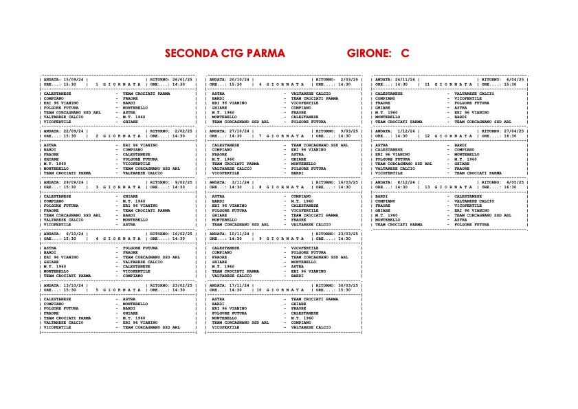 calendario Seconda Categoria gir. C 2024 2025