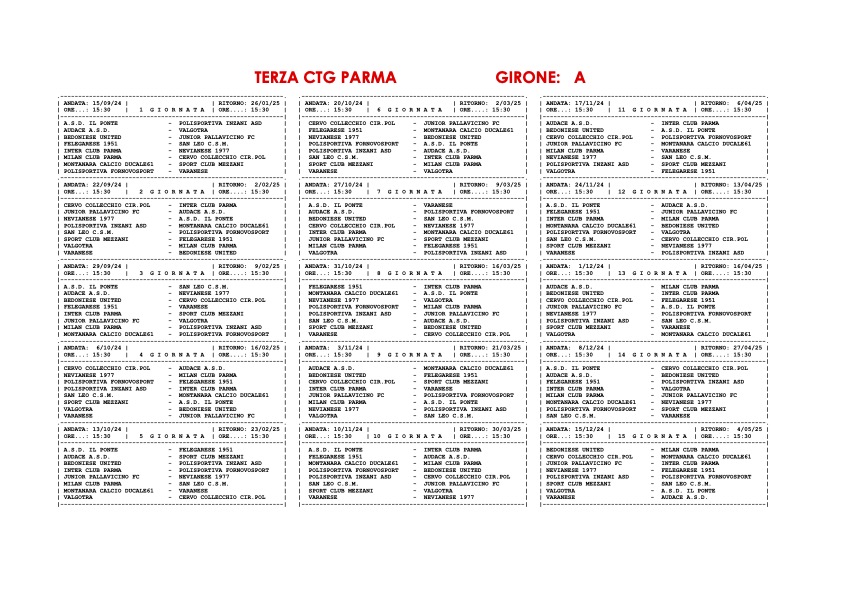 calendario Terza Categoria PR gir. A 2024 2025