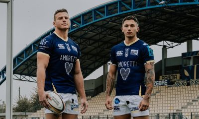 Giovanni Licata e Jacopo Trulla con la maglia home delle Zebre Parma 2024 2025