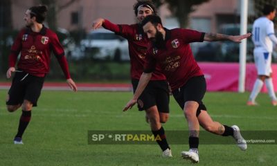 Manuel Nocciolini e esulta dopo la sua tripletta in Borgo San Donnino Fidentina 0 5 14a giornata Eccellenza 2024 2025