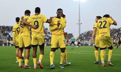 esultanza di Ange Yoan Bonny dopo il gol in Venezia Parma 1 2 12a giornata Serie A 2024 2025