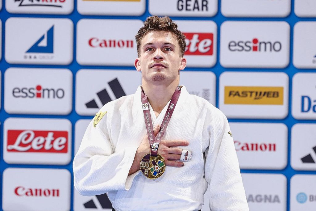 il judoka parmigiano Leonardo Valeriani con la medaglia doro agli European Open di Roma