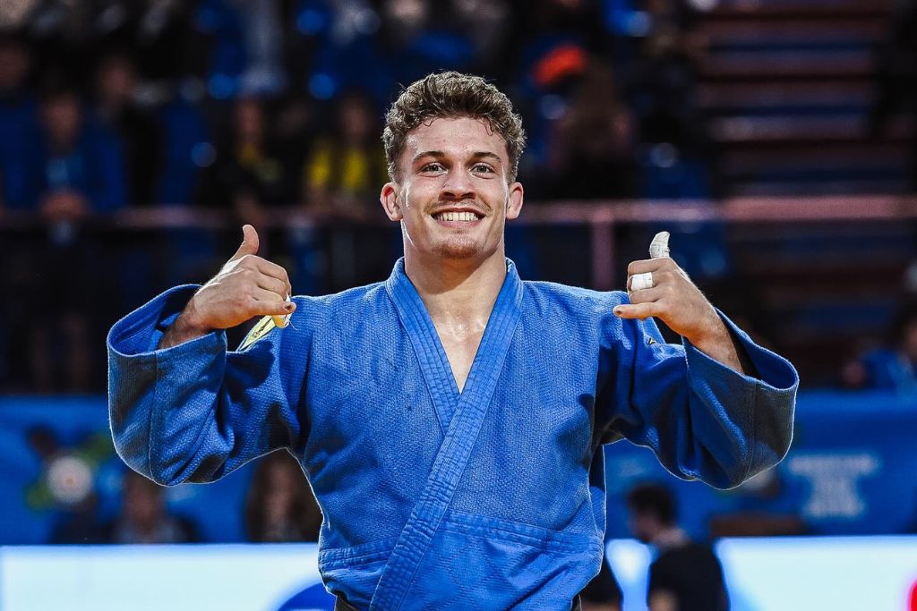 il judoka parmigiano Leonardo Valeriani esulta agli European Open di Roma