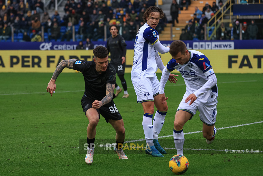 Parma Hellas Verona 2 3 16a giornata Serie A 2024 2025 Dennis Man Daniele Ghilardi e Darko Lazovic