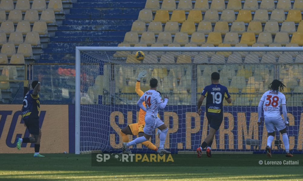 Parma Monza 2 1 18a giornata Serie A 2024 2025 il pallone si stampa sulla traversa della porta gialloblu