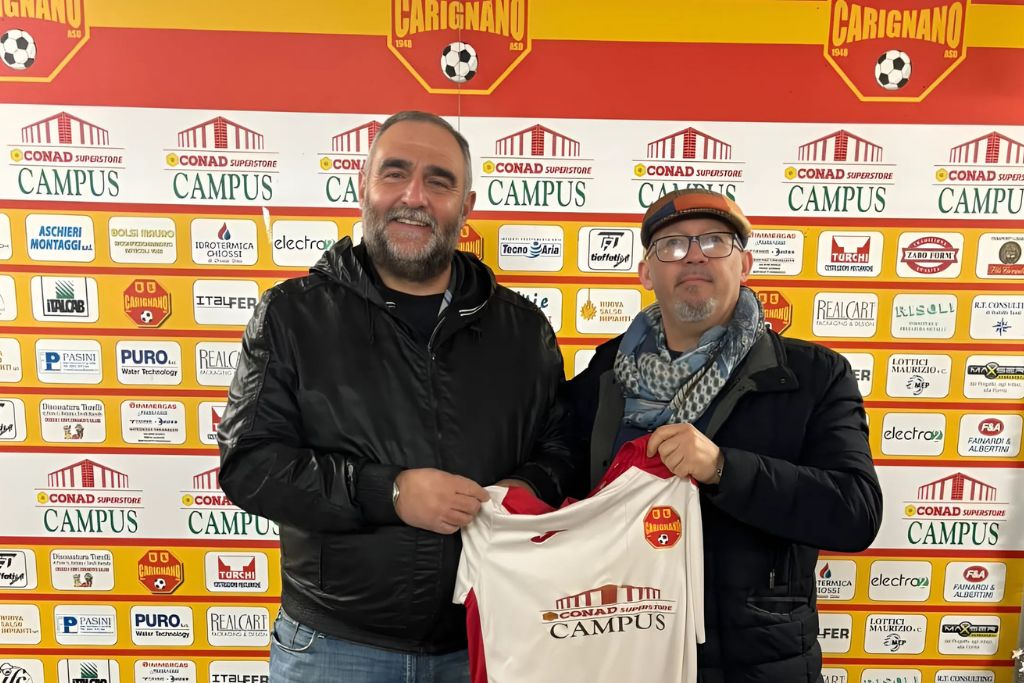 Simone Bertani nuovo mister del Carignano con il presidente Massimo Scottu