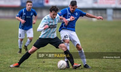 Fidenza Terme Monticelli 0 0 18a giornata Promozione gir. A 2024 2025 Lorenzo Bedogni contrasta Jacopo Pelosi