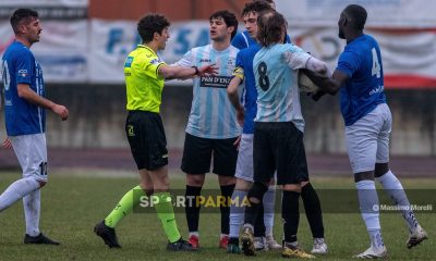 Fidenza Terme Monticelli 0 0 18a giornata Promozione gir. A 2024 2025 larvitro a colloquio con Marcello Tommasini per placare le proteste