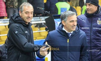 Parma Lecce 1 2 23a giornata Serie A 2024 2025 il saluto tra i due tecnici Marco Giampaolo e Fabio Pecchia