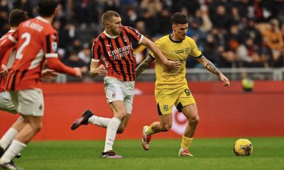 Strahinja Pavlovic e Dennis Man in Milan Parma 3 2 22a giornata Serie A 2024 2025