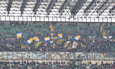 i tifosi gialloblu nel settore ospiti in Milan Parma 2 1 del 2.12.2018 Serie A 2018 2019