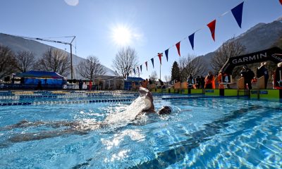 il parmigiano Davide Belletti in vasca nel Campionato Mondiale 2025 di Nuoto in Acque Gelide a Molveno