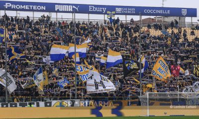 Parma Bologna 2 0 26a giornata Serie A 2024 2025 la Curva Nord con le sciarpe e le bandiere gialloblu