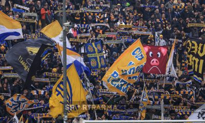 Parma Bologna 2 0 26a giornata Serie A 2024 2025 sciarpe e bandiere in Curva Nord