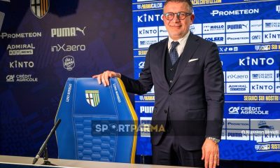conferenza stampa di presentazione del nuovo AD del Parma Calcio 1913 Federico Cherubini allo stadio Tardini il 7.2.2025 lAD Cherubini in piedi vicino alla poltrona