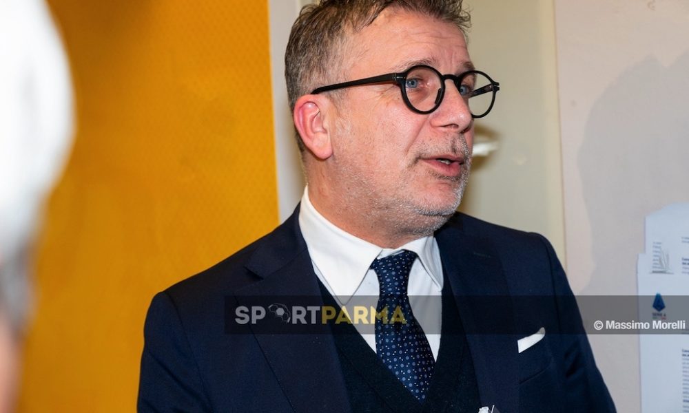 conferenza stampa di presentazione del nuovo AD del Parma Calcio 1913 Federico Cherubini allo stadio Tardini il 7.2.2025 primo piano di Cherubini