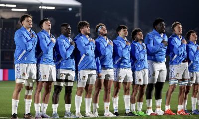 i giocatori dellItalrugby Under 20 durante lInno di Mameli al Sei Nazioni U20