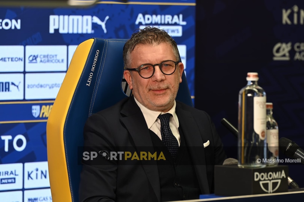 il nuovo amministratore delegato del Parma Calcio Federico Cherubini durante la conferenza stampa di presentazione allo stadio Tardini il 7.2.2025