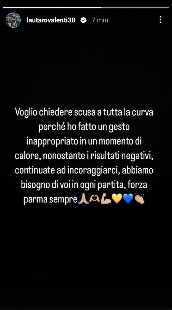 messaggio di scuse su Instagram di Lautaro Valenti