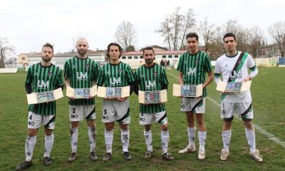 Davide Spocci 200 presenze Massimo Verduri 250 Giulio Viglioli 100 Alessandro Testa 200 Nicola Boselli 100 e Filippo Bonafini 100 premiati dal Soragna per la lunga militanza in neroverde