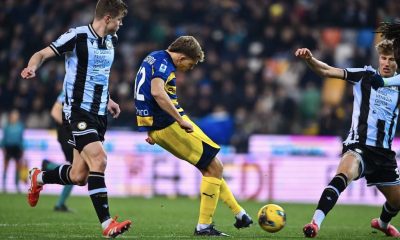 Mateo Pellegrino calcia in Udinese Parma 1 0 27a giornata 2024 2025