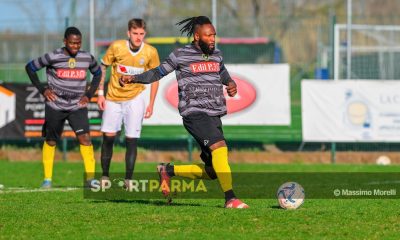 Real Sala Baganza Juventus Club Parma 2 1 25a giornata Prima Categoria gir. B 2024 2025 il rigore di Juma Sheesu Shadow che da la vittoria ai locali