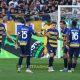 Parma Inter 31a giornata Serie A 2024 2025 Adrian Bernabe riceve i complimenti dai compagni dopo aver segnato