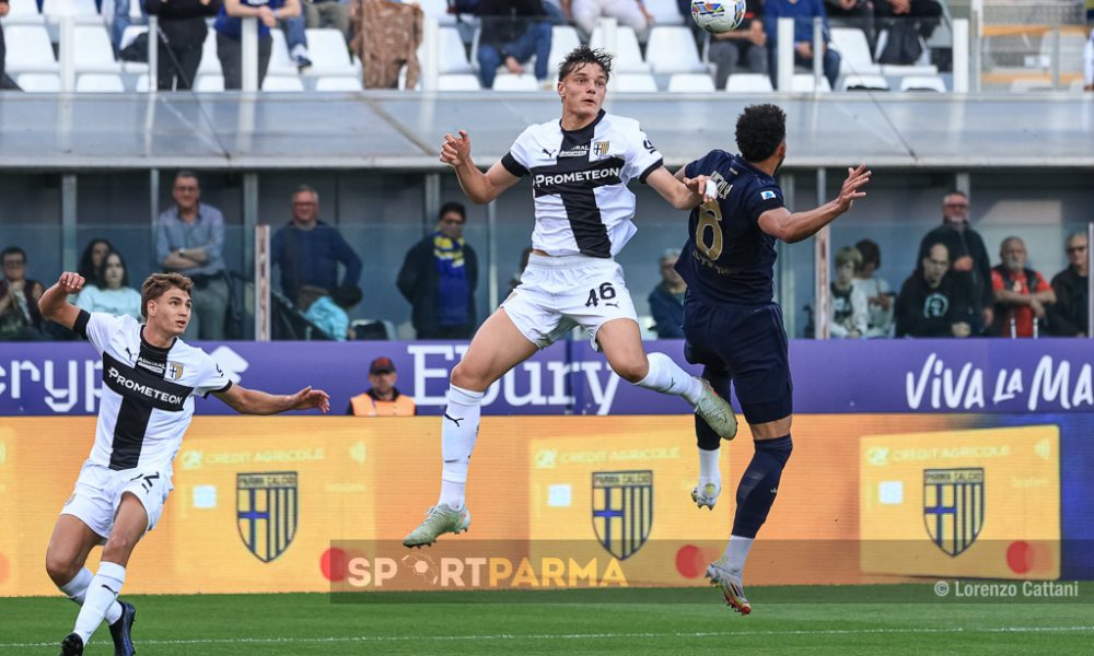 Parma Juventus 1 0 33a giornata Serie A 2024 2025 Giovanni Leoni svetta di testa su Lloyd Kelly